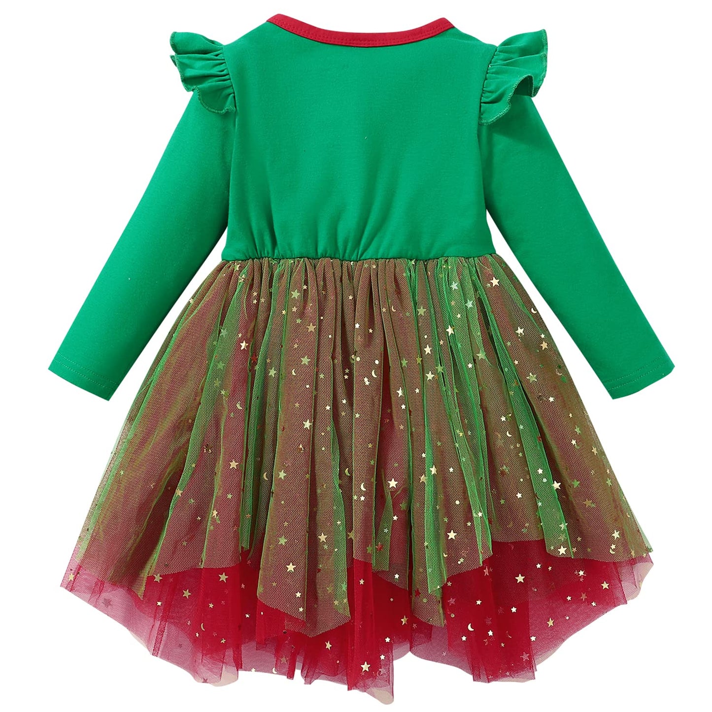 Agqt Toddler Girls Christmas Dresses Long Sleeve Xmas Outfit Santa Claus Elf Costume Princess Tulle Tutu Dresses Green Santa Elf