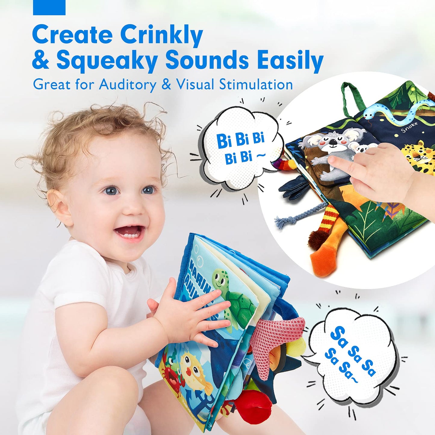 Hahaland Baby Toys 0-6 Months - Crinkle Books For Babies 2Pcs, Tails Sensory Book 6-12 Months - Soft, Tummy Time, Montessori Toys 0-12 Month - Newborn Twin Boys Gifts Infant Easter Basket Stuffers