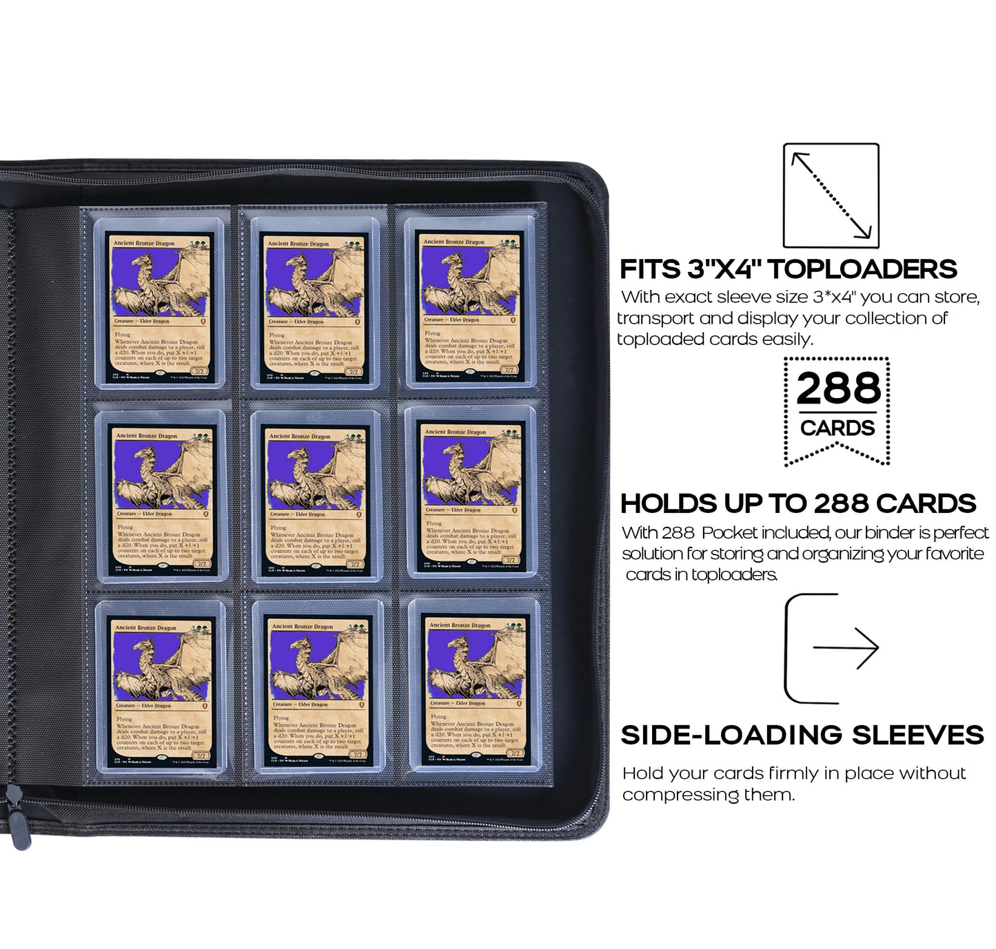 Top Loader Binder  Holds 288 Top Loaders - 9-Pocket Toploader Binder for 3 x 4 Rigid Card Holders for Trading Cards or Sports Cards  Model A - Classic Purple