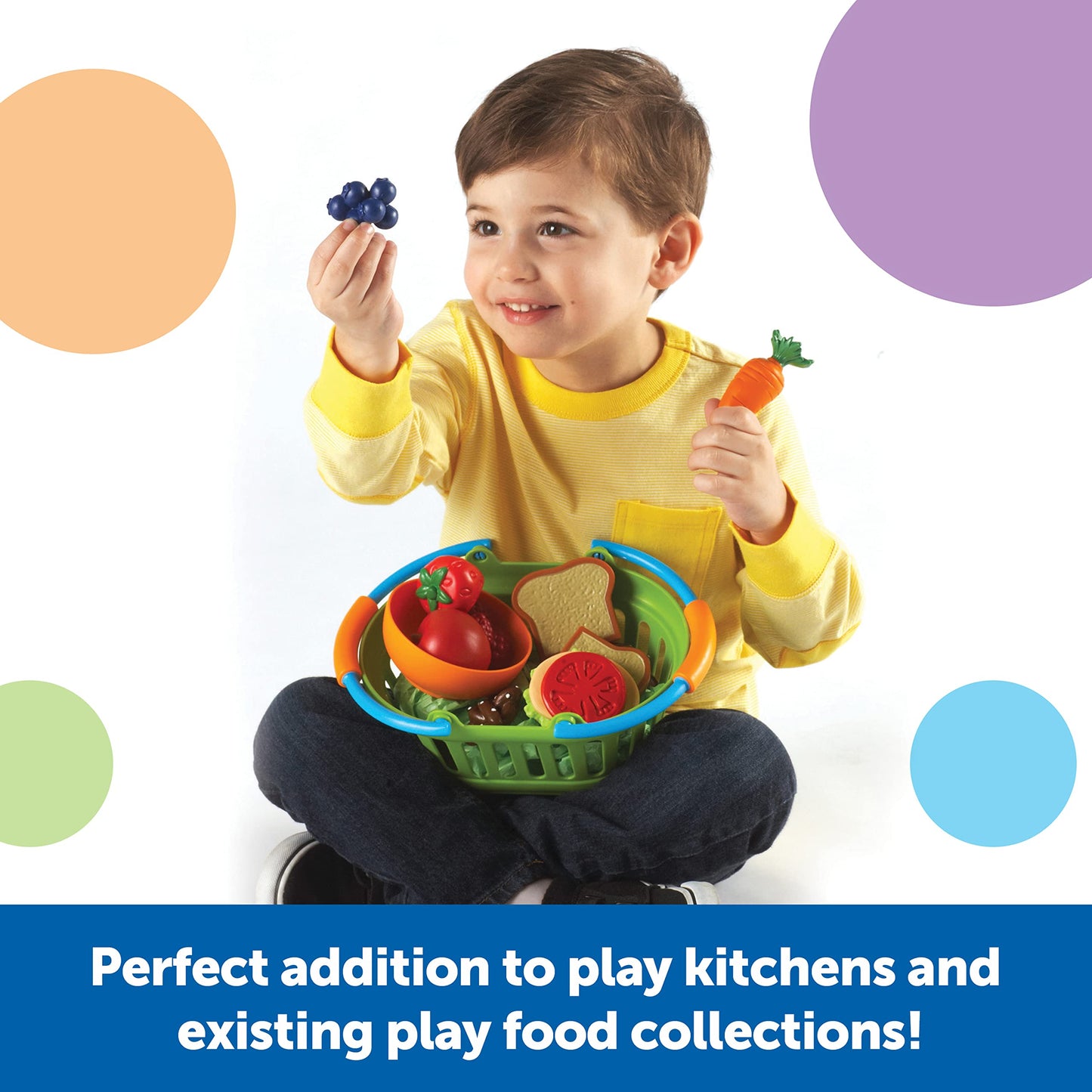Learning Resources New Sprouts Healthy Foods Basket - 37 Pieces Pretend Food for Toddlers, Multi-color, Model LER9743, Ages 18+ Months