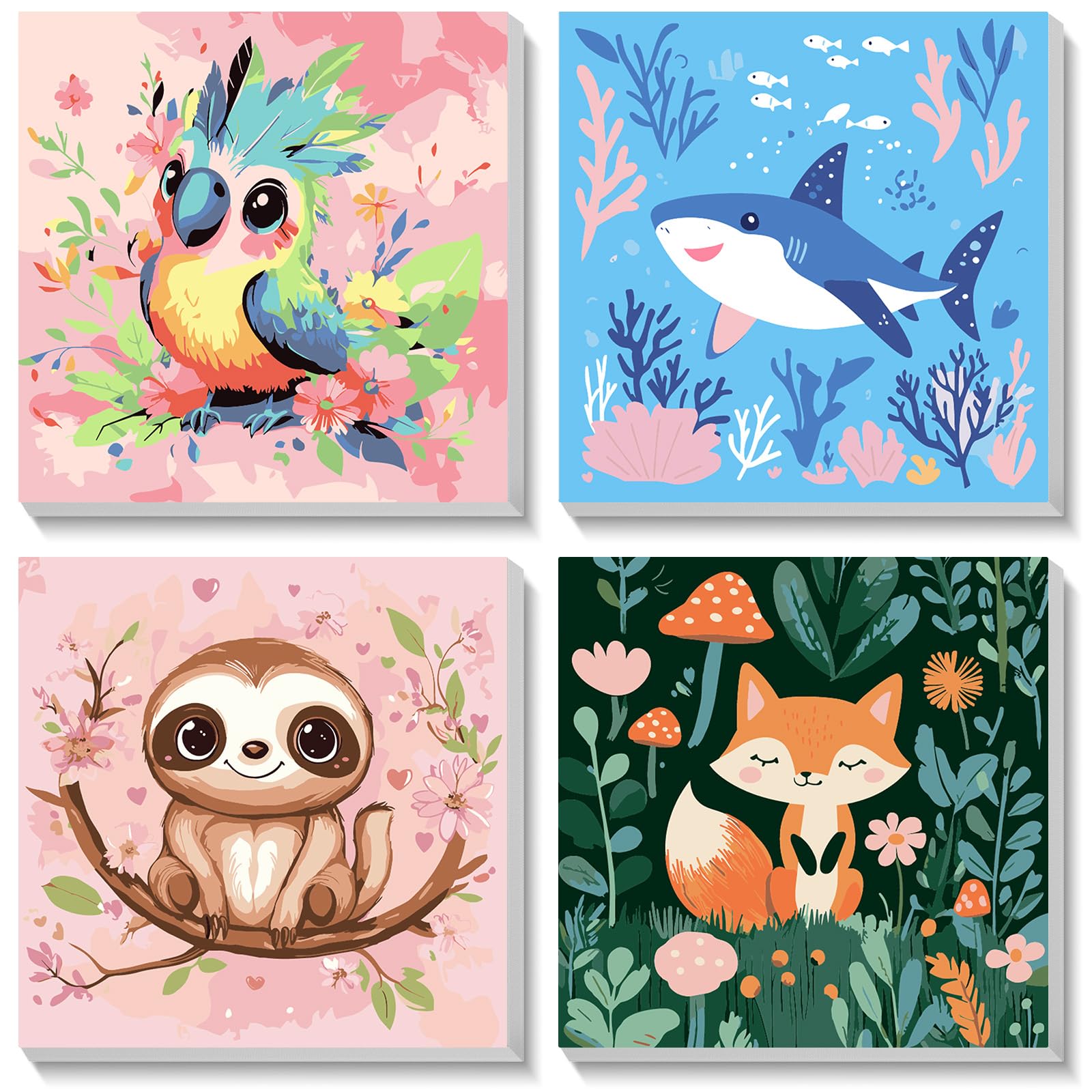 HEIBAGO Framed Paint by Numbers Kit for Kids, 4 Pack Cute Animals Paint by Number for Kids, Paint by Numbers Children Beginner, 