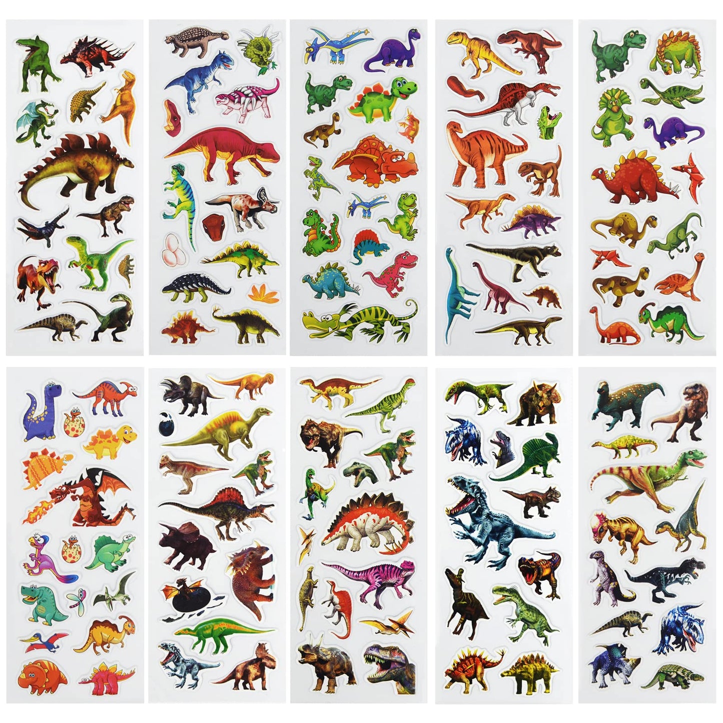 24 Sheets(350+) Dinosaur 3D Puffy Stickers For Toddlers Kids, Bulk Preschool Sticker Sheets For Reward, Craft, Scrapbooking