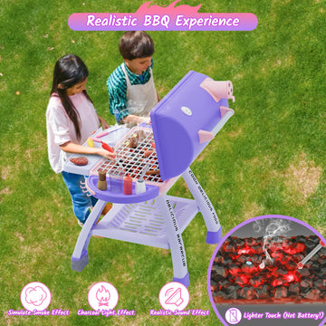 Newest Kids BBQ Grill Playset, Outdoor Cooking Sets with Smoke, Sound&Light, Toy Grill for Girls, Pretend Food Hamburger, Kitche