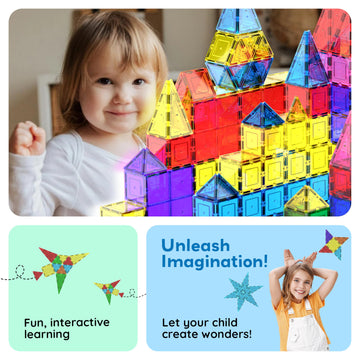 PicassoTiles 100 Piece Magnetic Playboards Tiles Set Magnet Toys for Toddlers STEM Building Blocks Sensory Creative Kids Manipul