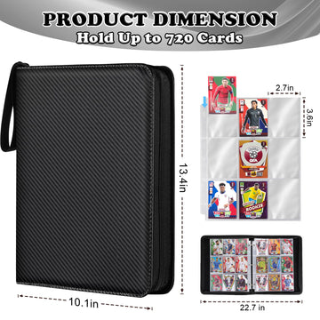 LIMSTDIC Card Binder for Pokemon Card  9 Pocket 40 Double-Sided Pages for 720 Card Pocket enhanced Zip PU Card Binder for Pokemon  Collectible For TCG MTG Baseball Football Trading Card Game(Black)
