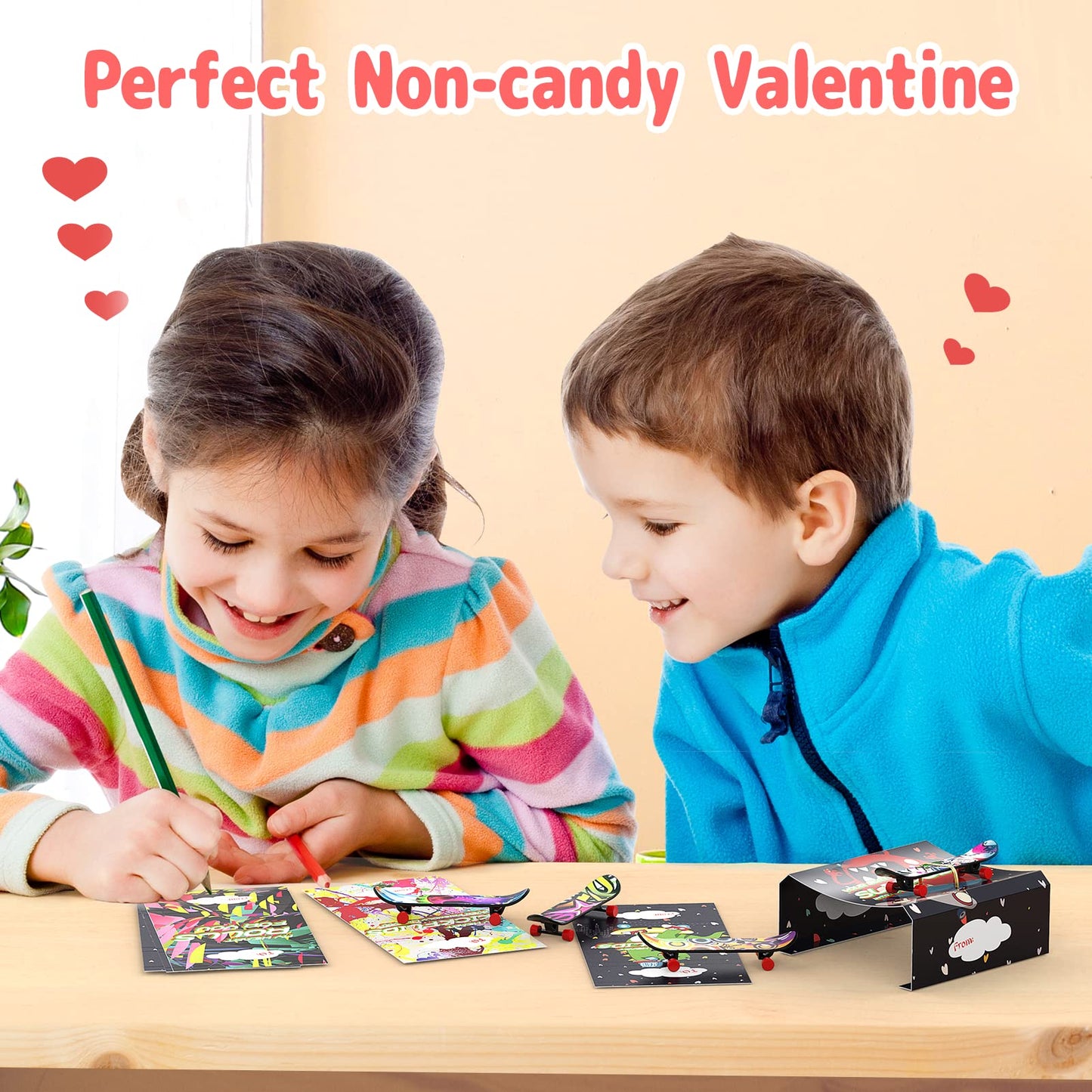 28 Pack Valentines Day Gifts For Kids - Mini Finger Skateboard With Valentine'S Day Greeting Cards For Kids, Fingerboard Skate L
