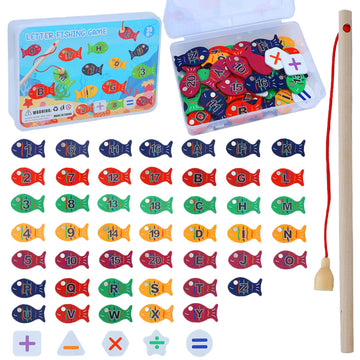 Onest 54 Pieces Magnetic Fishing Game For Kids Wooden Magnet Fishing Game Wooden Magnetic Toys For Kindergarten Preschool Girl B