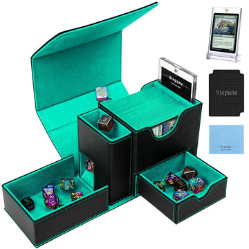 Stepane Mtg Commander Deck Box 2-In-1 Dice Tray & Card Tower 120+ Single-Sleeved Premium Leather Magnetic Box For Tcg/Ccg Cards