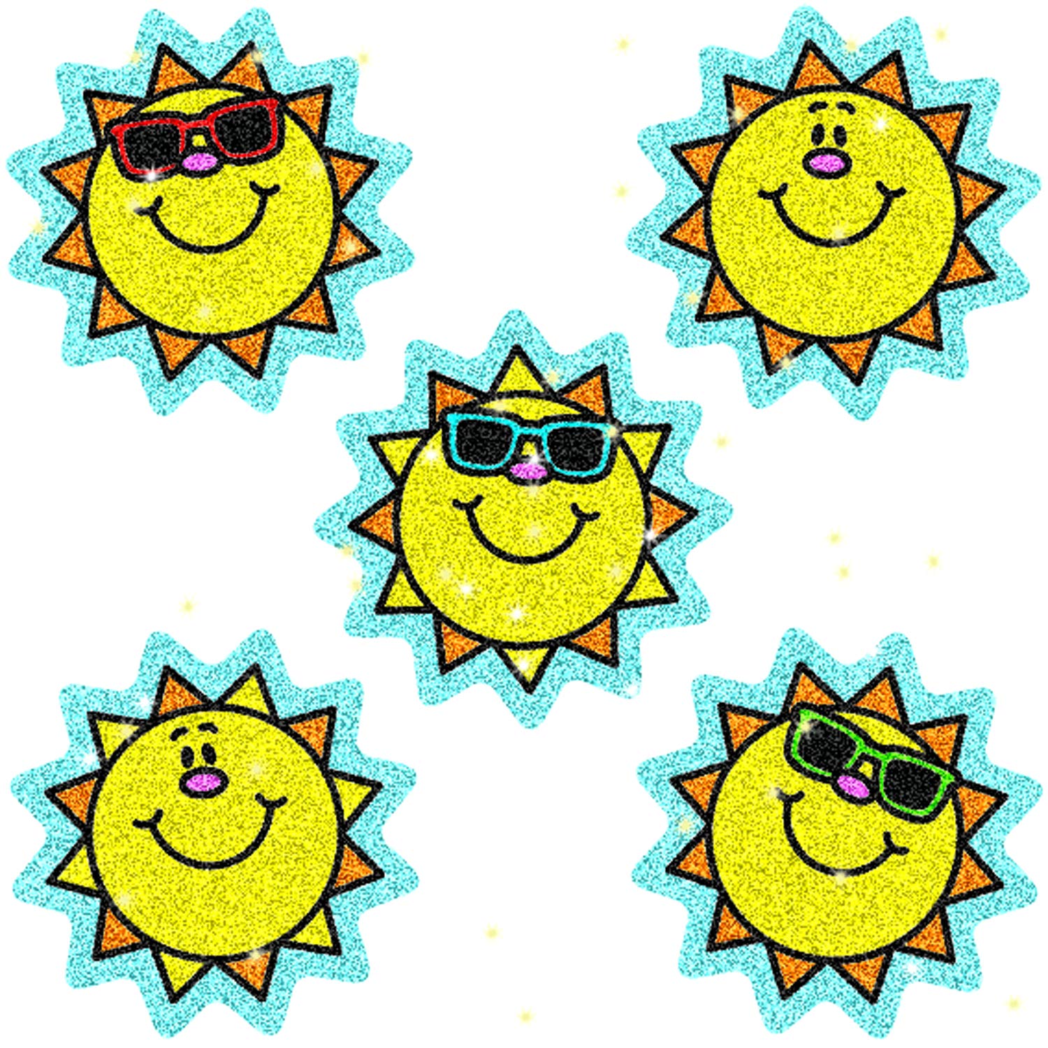 Carson Dellosa 75 Sunshine Dazzle Stickers for Kids, 6 Sheets of Glitter Suns for Crafts, Scrapbooking, Water Bottle, Teacher Pl