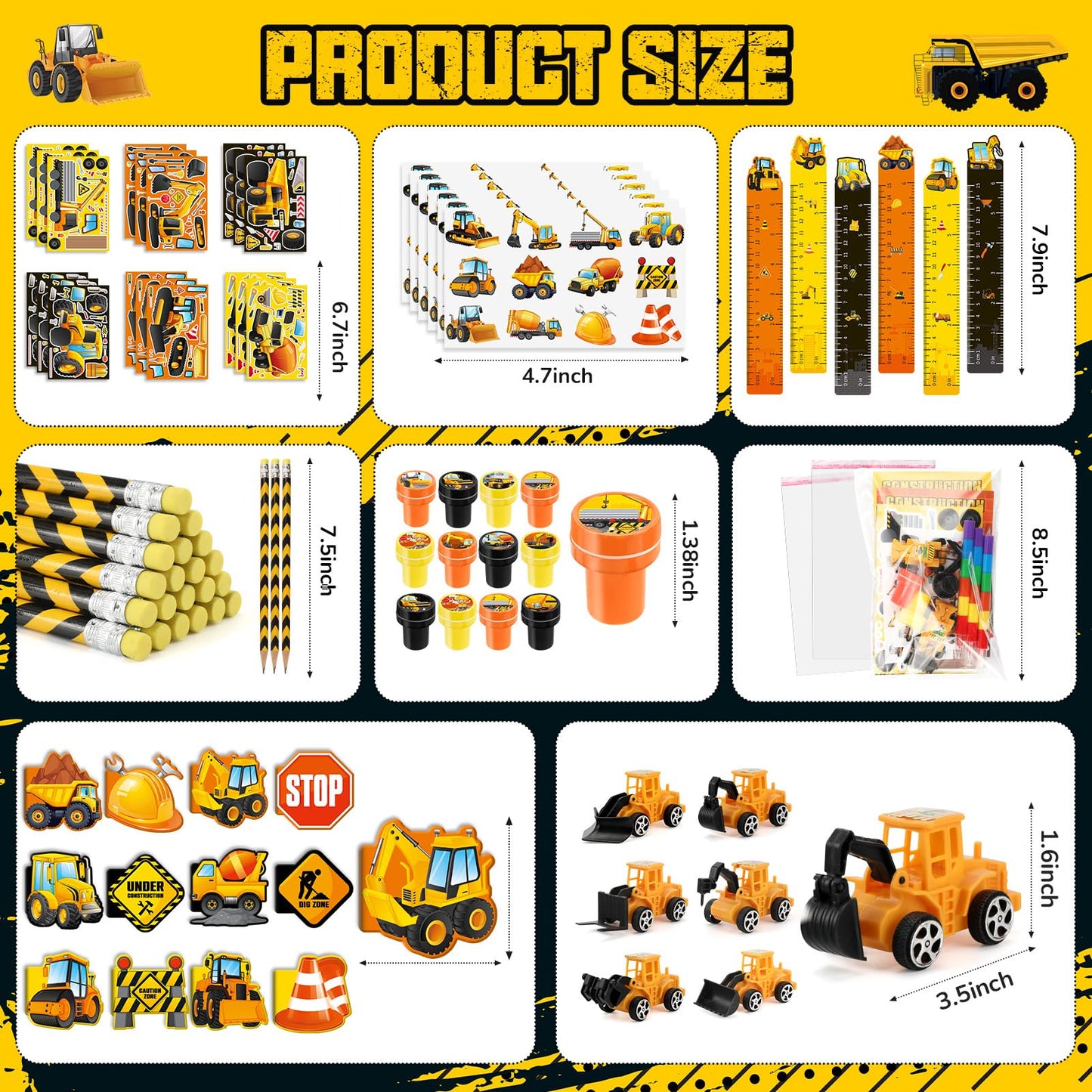 BenLouis 96Pcs Construction Party Favors Excavator Tractor Theme School Stationery Set Bulk for Kids Construction Birthday Party