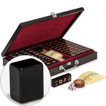 Yellow Mountain Imports Mahjong Game Set - Black Acrylic Tiles, Wooden Case, Model US-CM001-C, Small Size 1.3" x 0.9" x 0.7"