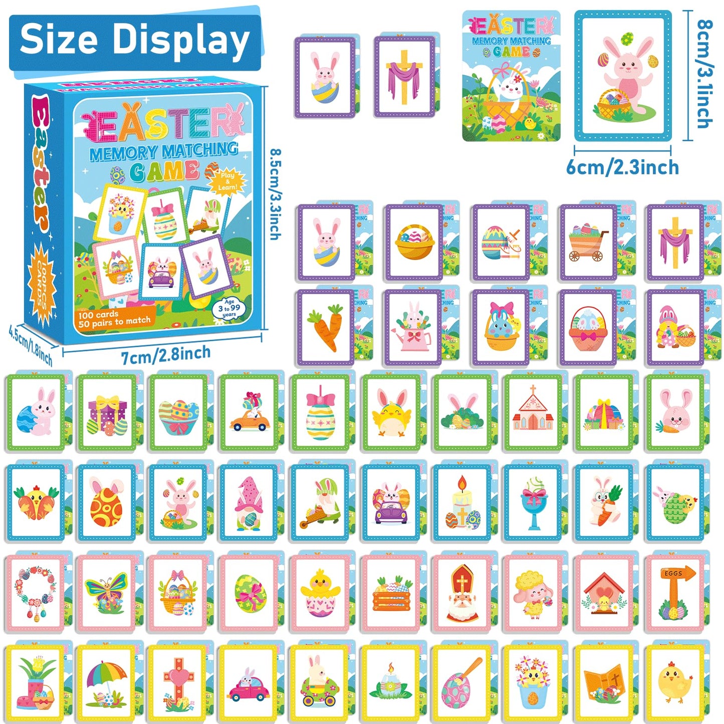 Gisgfim 50 Pairs Memory Matching Game Easter Concentration Memory Games Card For Kids Learning Educational A Fun & Fast Easter E