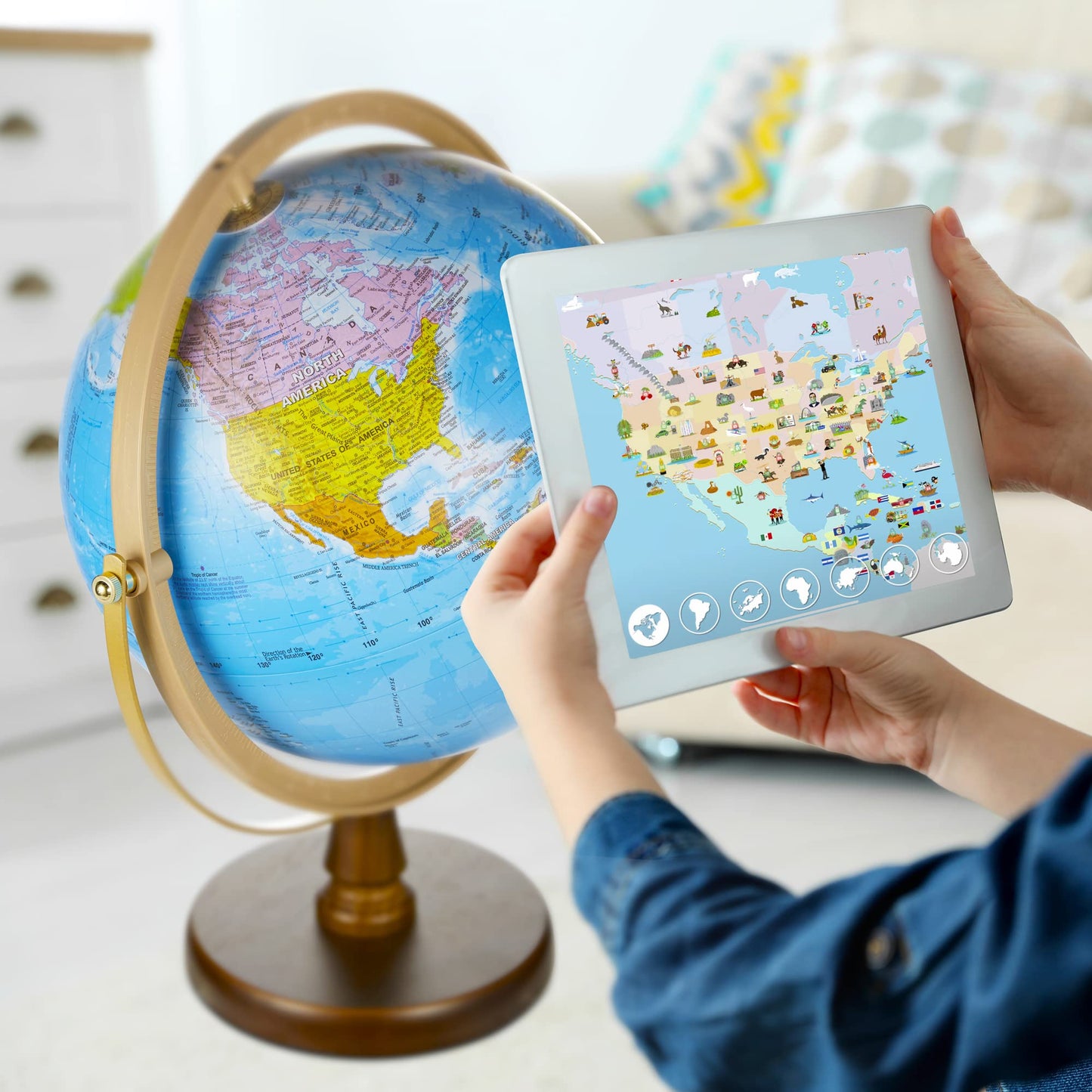 Sjsmartglobe With Interactive App & Led Illuminated Constellations At Night, Us-Patented Stem Education 10' World Globe With Detailed Map