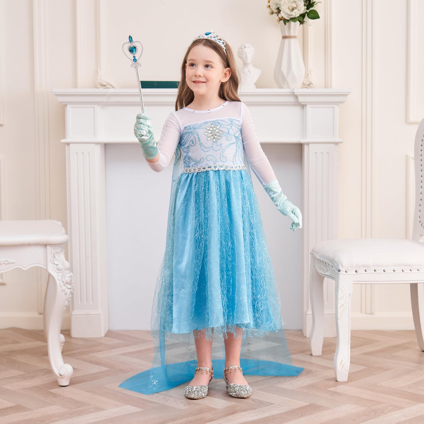 Isswya Girls Princess Dress Costume Cosplay Halloween Birthday Party Dress Up For Toddler Kids 5-6Y