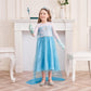 Isswya Princess Dress For Girls Princess Blue Costume Halloween Carnival Cosplay Birthday Party Outfits 7-8Y