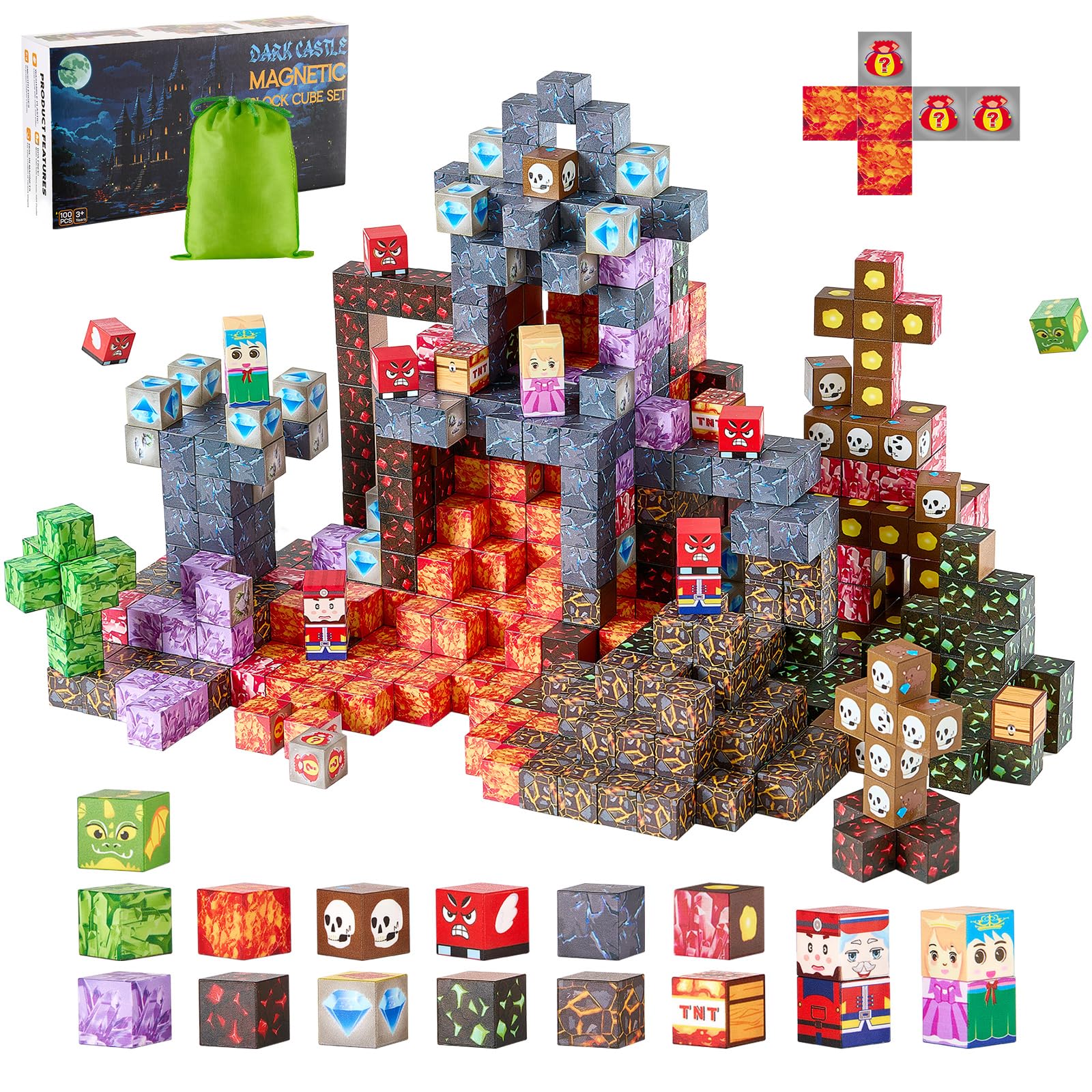 VEVOR Magnetic Blocks, 100 PCS Dark Castle Set, Magnetic Building Cubes for Kids, STEM Montessori Sensory Toys for Christmas Bir