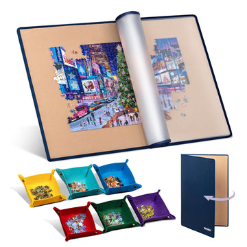 Tektalk Foldable Jigsaw Puzzle Board with 6 Color Sorting Trays Portable Puzzle Mat with Dustproof Cover for Puzzle Storage Save