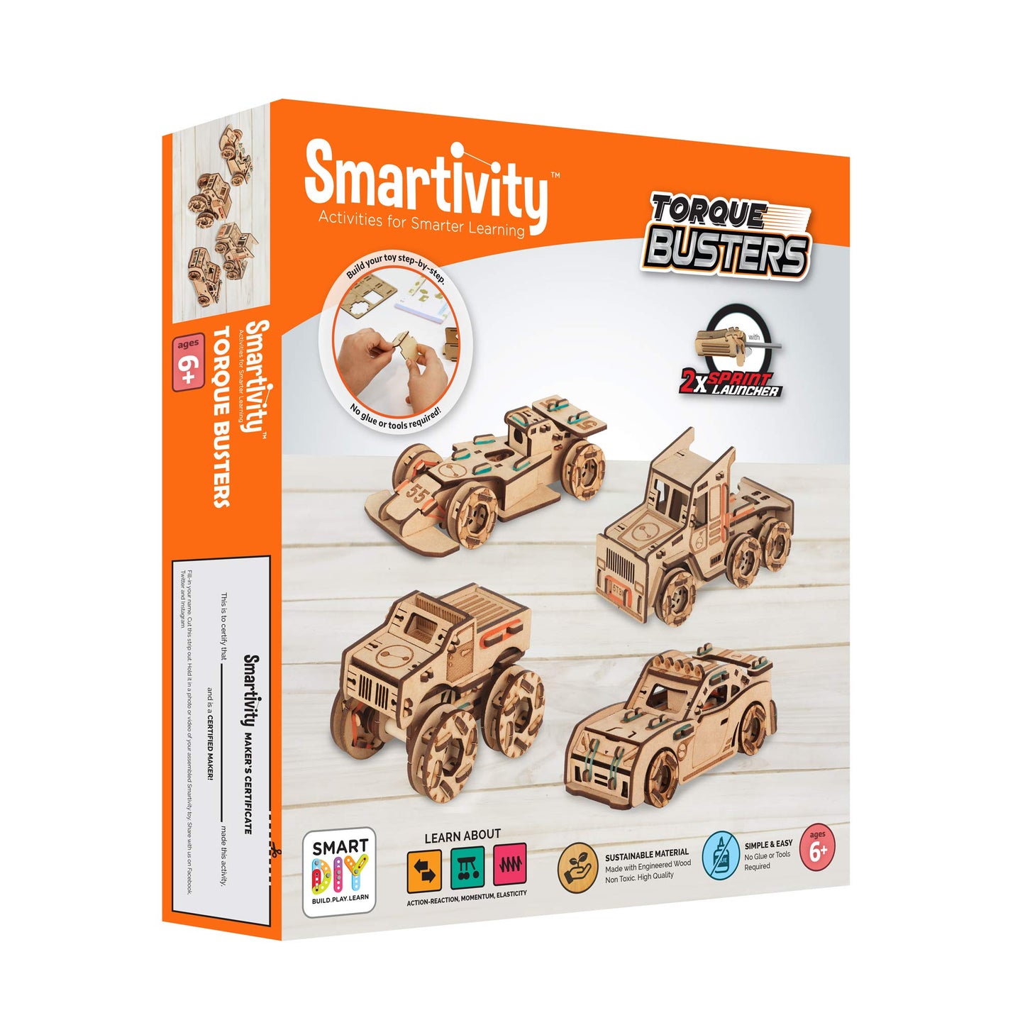 Smartivity Torque Busters 3D Wooden Car Engineering Stem Toy Building Set For Kids Ages 6 And Up, Includes Rubber Bands, Enginee