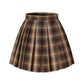 Girlss Short Pleated Plaid Costumes Skirt(Dark Brown Mixed White,Small)