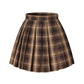 Womens Short Pleated Plaid Costumes Skirt(Dark Brown Mixed White,X-Large)