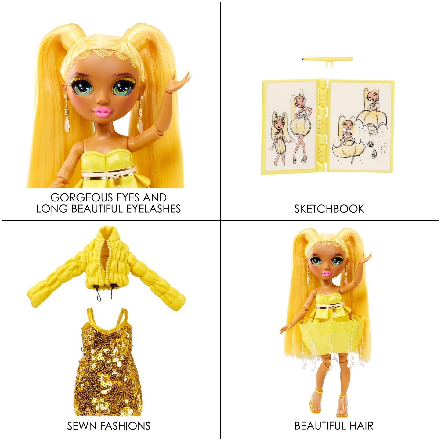 Rainbow High 11” Fashion Doll Sunny Madison – Yellow, Plastic, 2 Outfits & Accessories, Great Gift for Kids 4-12 Years Old