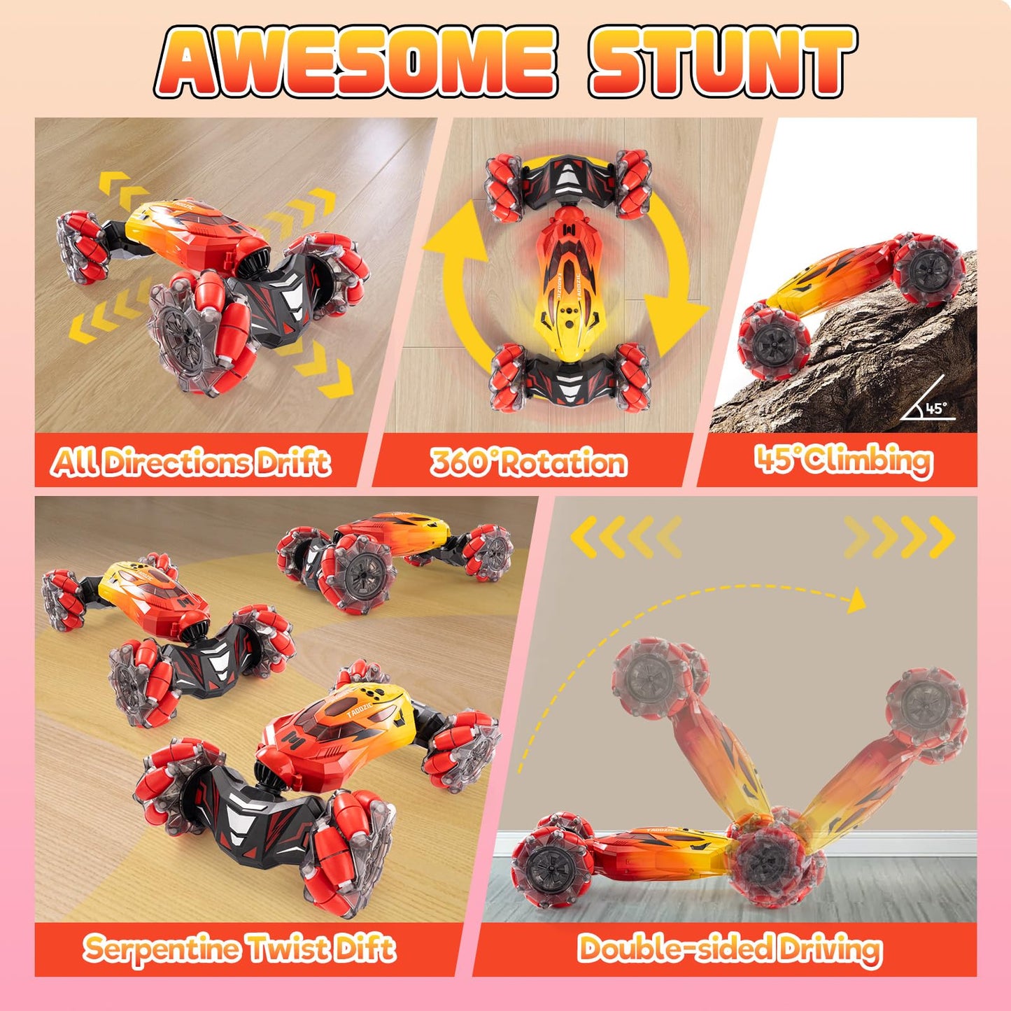 TADOZIC Gesture Sensing RC Stunt Car, 2.4GHz 4WD Stunt Car Toys for Ages 6-12 yr Boys Girls, Hand Controlled Remote Control Twis