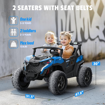 Arbeli 24V 2 Seater Ride On Car Truck, 4X200W, Eva Tires, 4Wd/2Wd, Remote Control, Rainbow Lights, Shock Absorbers, Bluetooth, R
