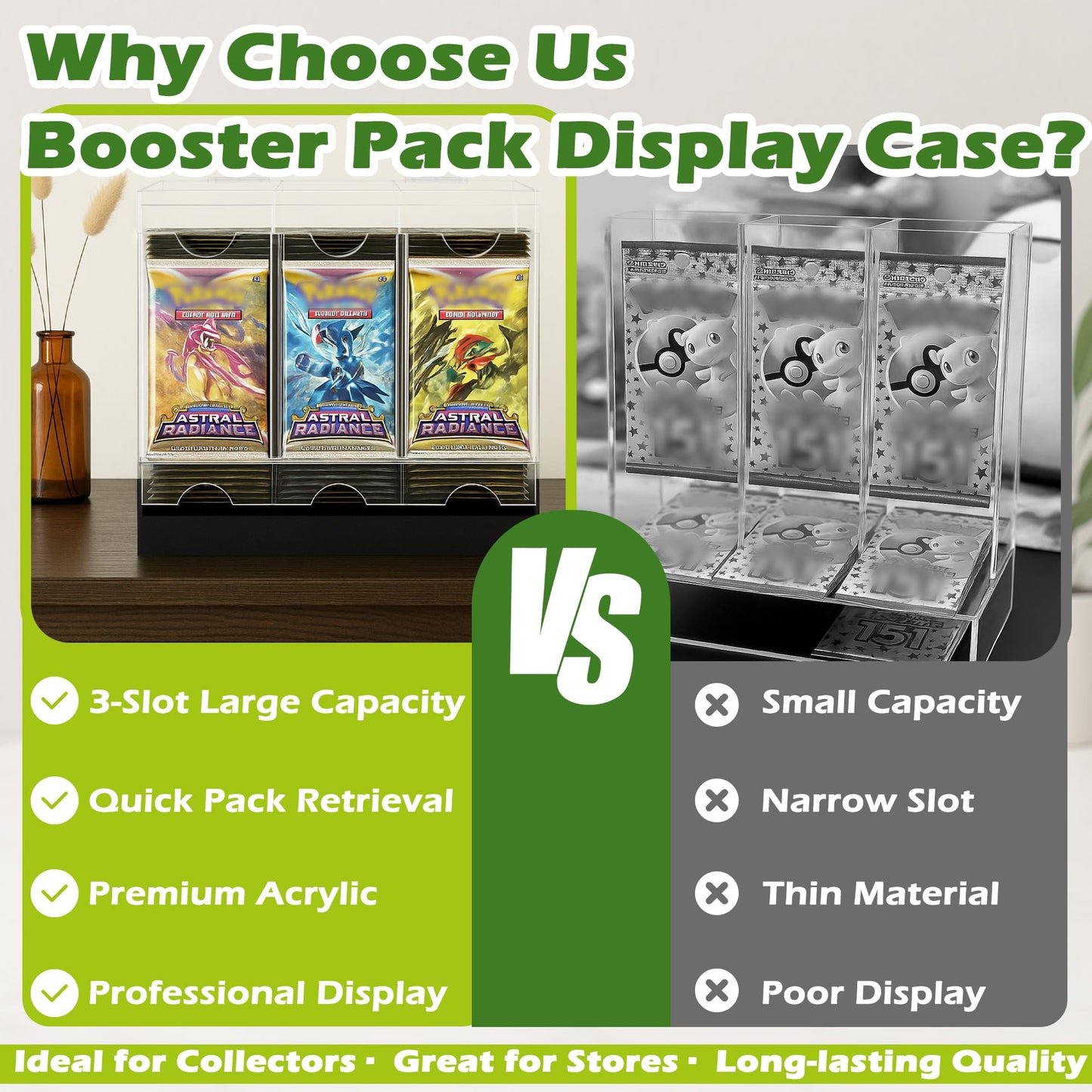 Verssure 3-Slot Booster Pack Dispenser with Non-Slip Base Acrylic Card Pack Dispenser Fits 120 Booster Packs for Dispensing Card Holders Storage Case for Trading Card Packs and Sports Card