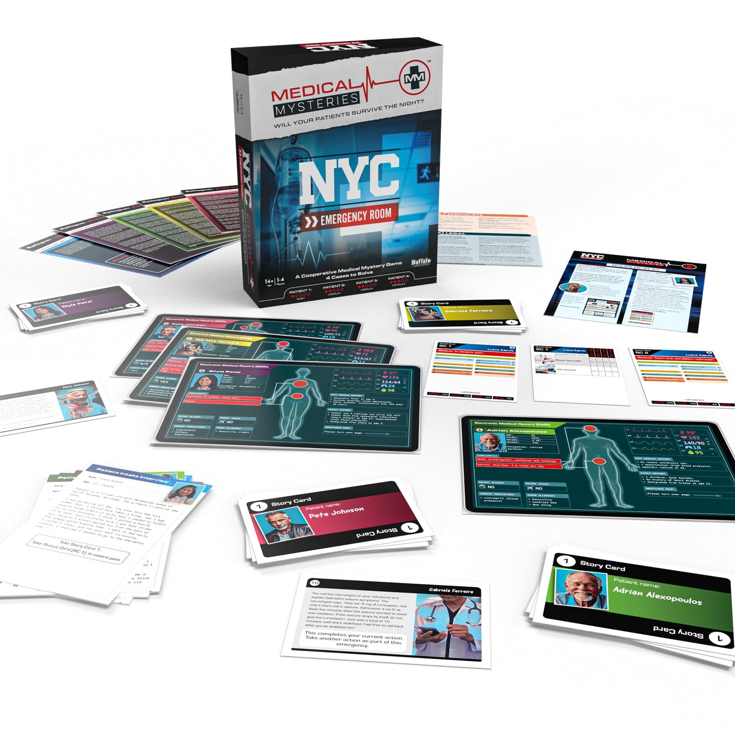 Buffalo Games - Medical Mysteries: NYC Emergency Room - New Game Night Staple - Escape Room - Cooperative Strategy - mature-themed Party Game - Ages 14 and Up