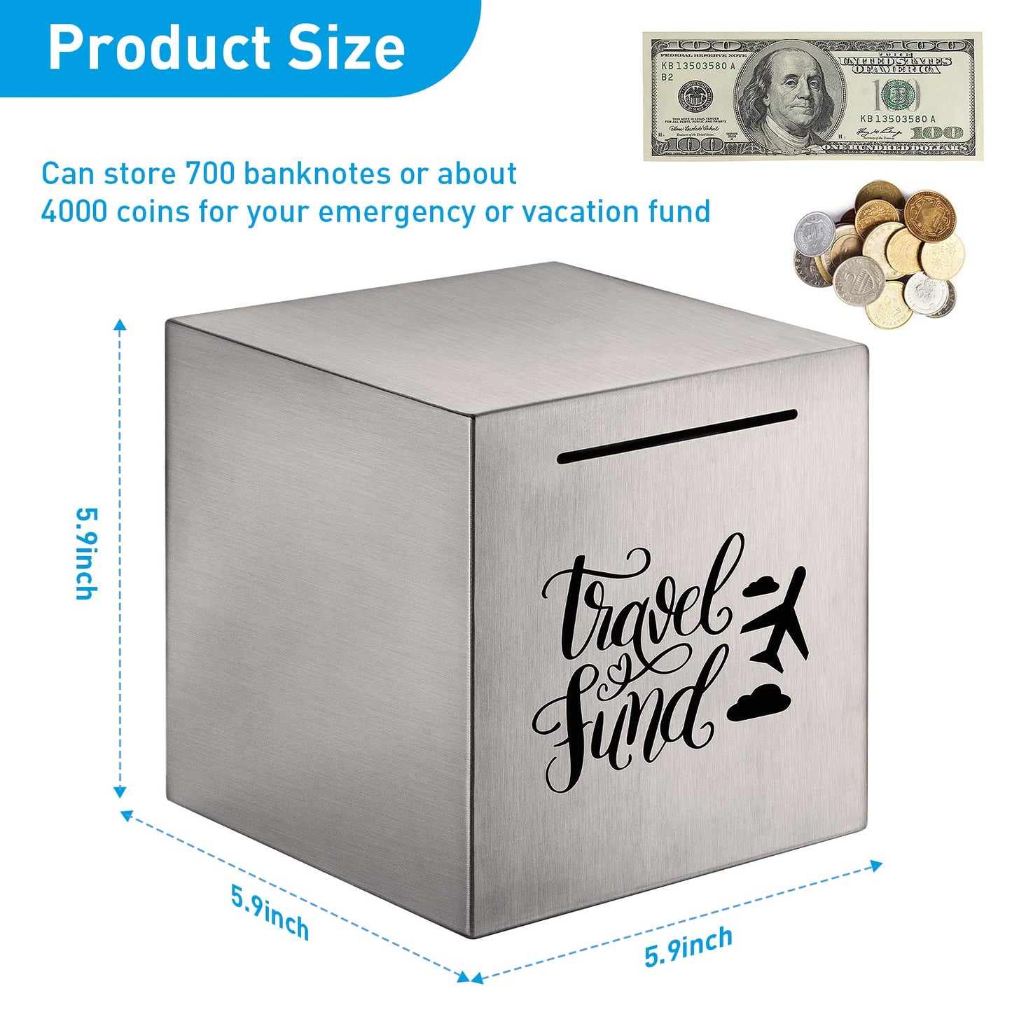 Piggy Bank Made Of Stainless Steel, Piggy Banks For Adults Coin Bank,Can Only Save The Piggy Bank That Cannot Be Taken Out (5.9'X5.9'X5.9')