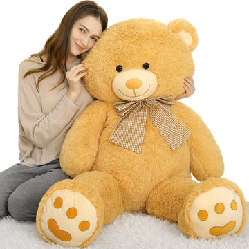 Morismos 5Ft Giant Brown Teddy Bear Stuffed Animal, Large Teddy Bear Plush Toy With Footprints And Bow, Gift For Girlfriend, Wife, Girls At Birthday Valentine'S Day, Christmas, Baby Shower Decor