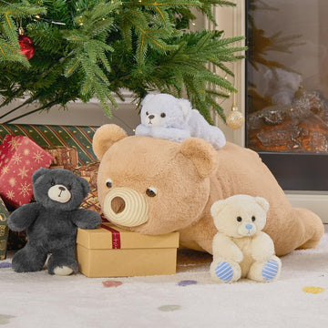 Morismos Teddy Bear Stuffed Animal 24In Lying Soft Bear Plush Toy 4-In-1 Mom And Baby Stuffed Bear Gift For Kids Christmas Valen