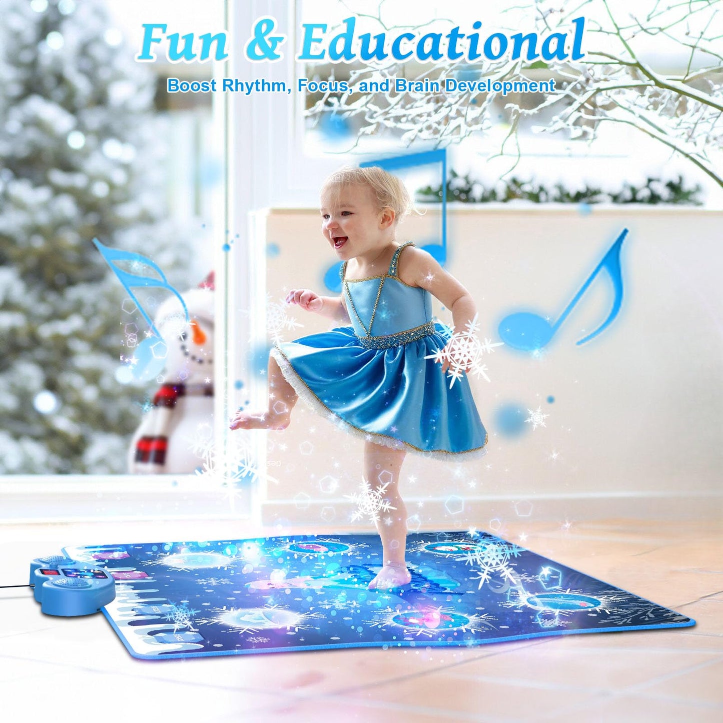 Skycomet Dance Mat, Ice And Snow 6-Button Princess Dance Mat For Kids Ages 4-8, Bluetooth Music Control, 13 Built-In Music, 6 Ga