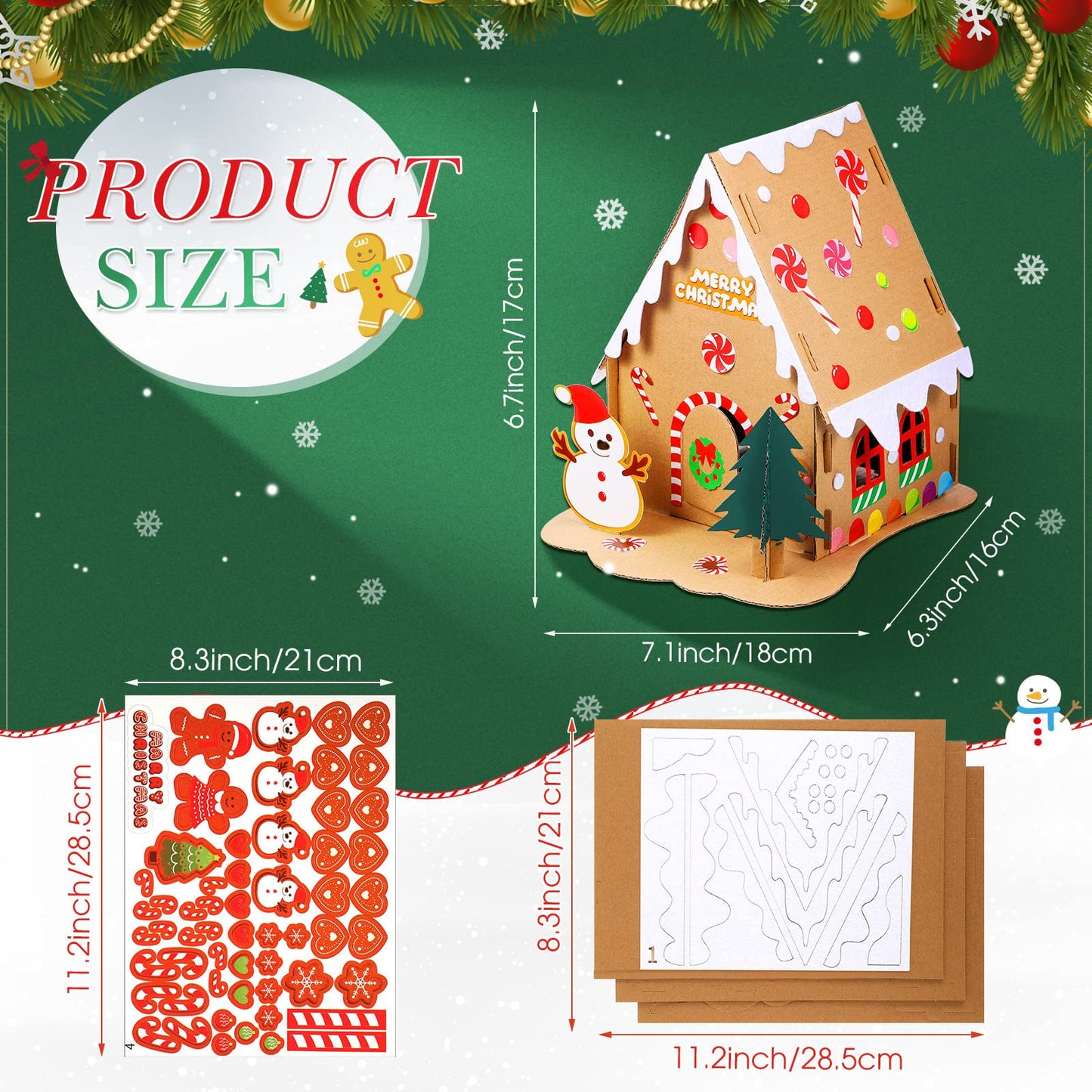 Sumind 3 Sets Christmas Gingerbread House Kit Small Xmas DIY Craft Kit Mini Christmas Cardboard Make-a-Gingerbread House Craft f