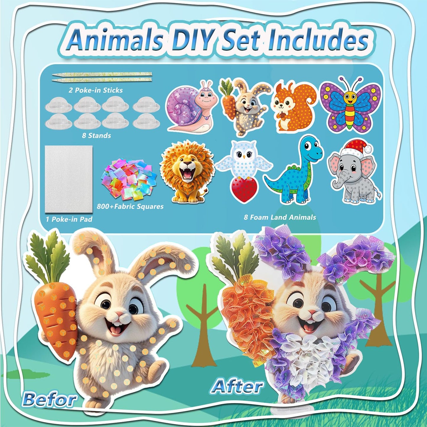 JRD&BS WINL Poke A Dot Art Kit - Magical Animals Theme No-Mess DIY Craft for Kids Mess-Free Fun for Kids, DIY Wood Craft Kits, C
