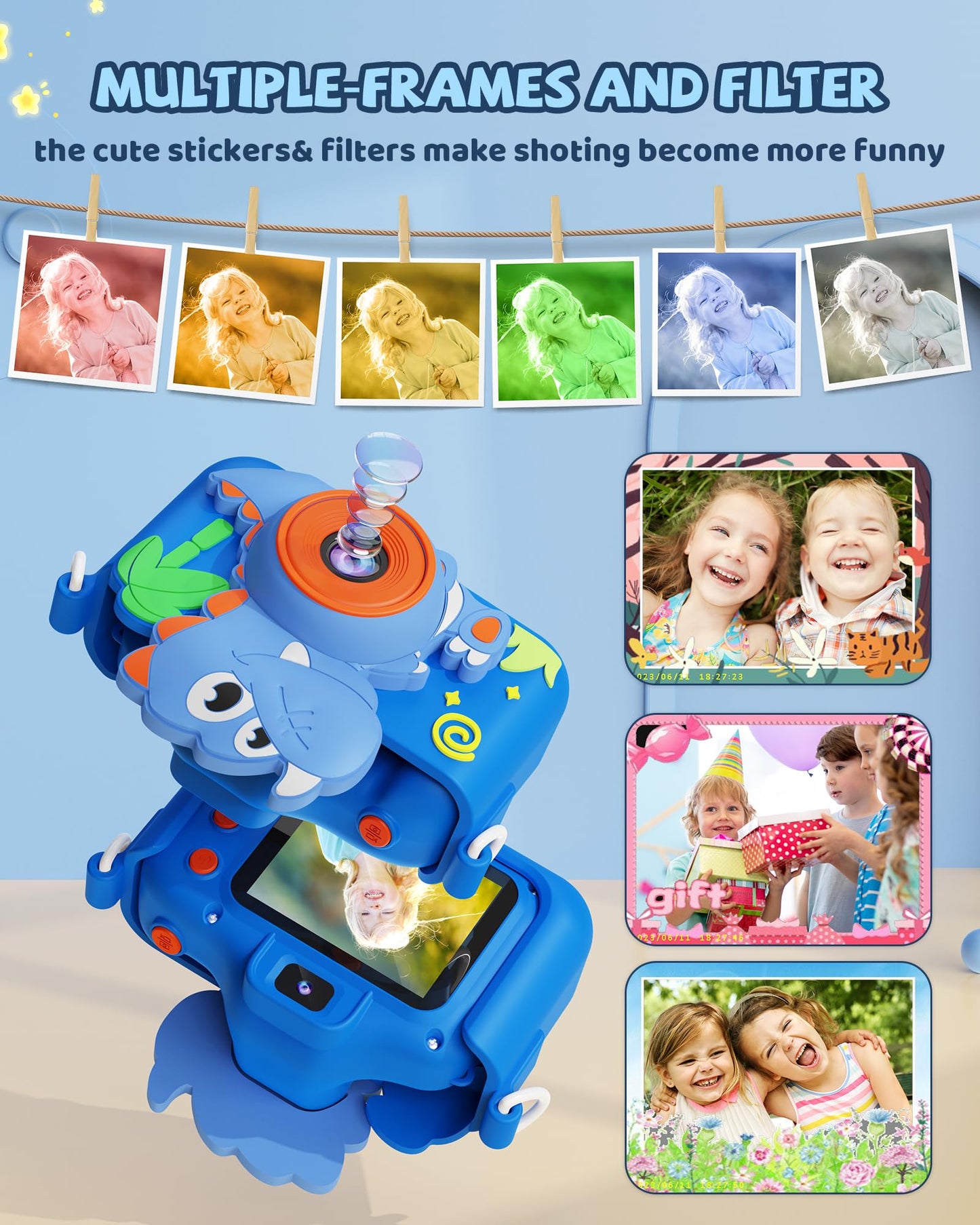 Kikapabi Kids Camera Dinosaur Toys For Boys, Christmas Birthday Gifts Toys For Boys Age 3-8, Toddler Camera Toys With Silicon Cu