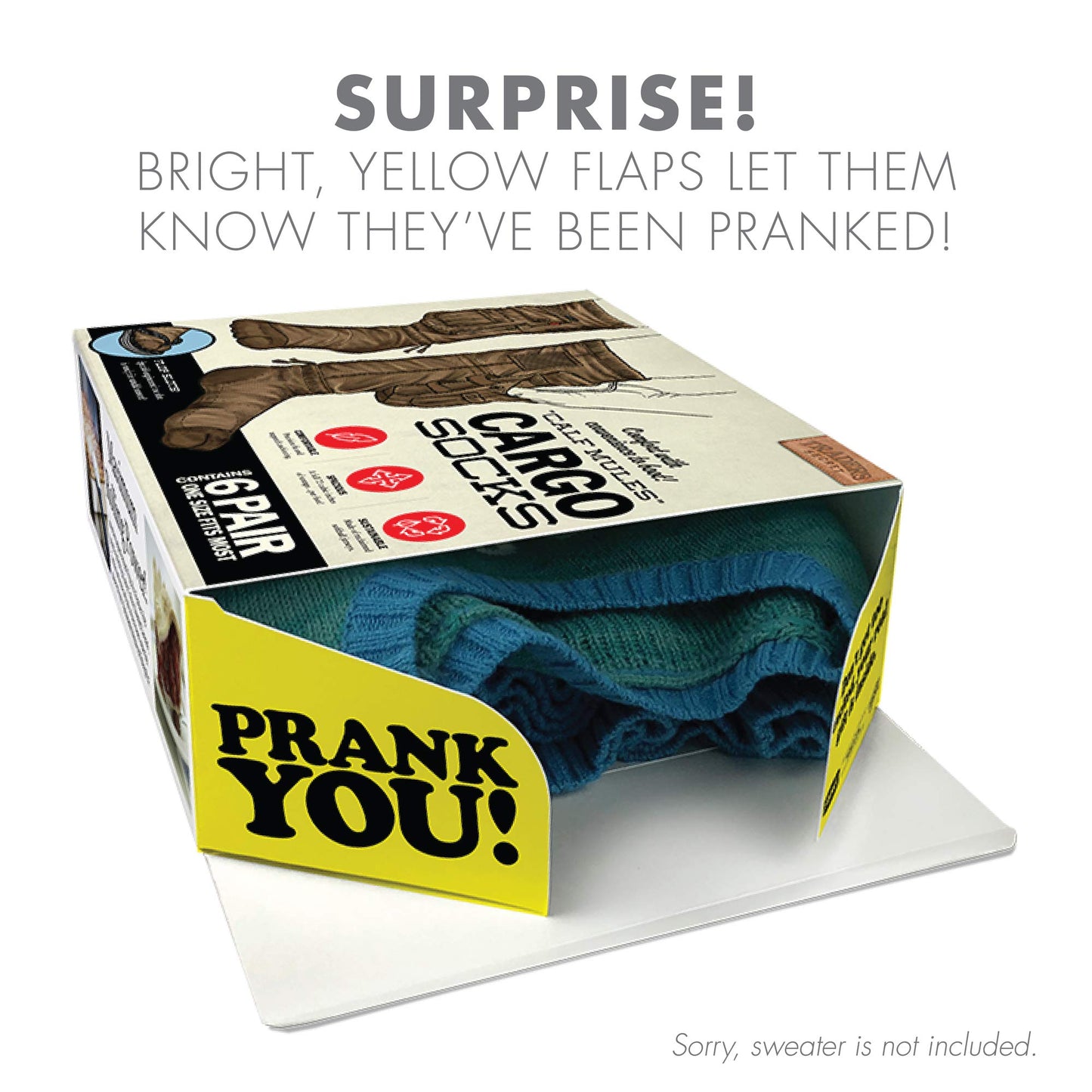 Prank Pack Prank Gift Box, Cargo Socks, Wrap Your Real Present In A Funny Authentic Prank-O Gag Present Box | Novelty Gifting Box For Pranksters, Birthday Gift Wrap