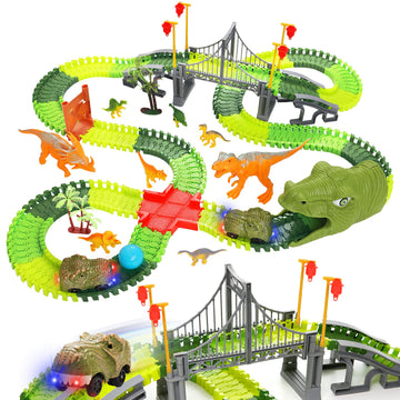 BEMITON Dinosaur Toys Race Car Track, Create a Dinosaur World Road Race, Flexible Dinosaur Track Toys Set 273+ Pcs Christmas Bir