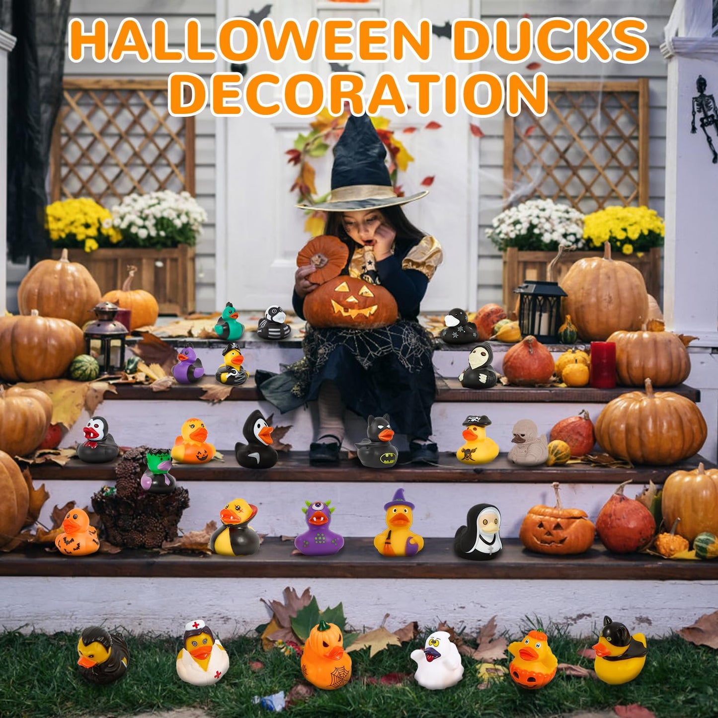 24 Pack Rubber Ducks Jeep Ducking with a Bag- 2 Halloween Assortment Duckies for Jeep Duck Halloween Themed Cruise Duck for Pool  Party Favors  Birthday Gifts  Classroom Incentives  Kids Bath Toys