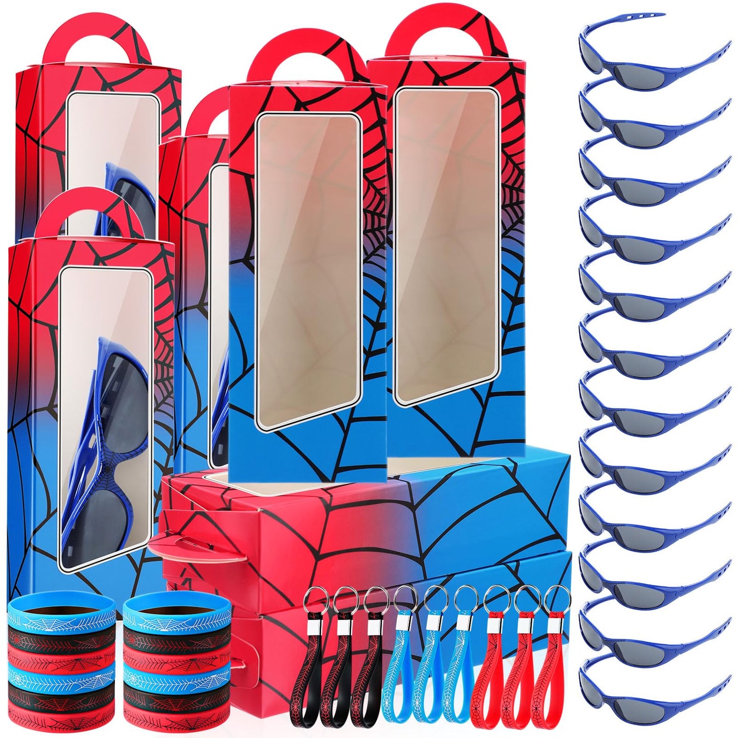 Tellegloww 48 Pcs Spider Birthday Party Supplies Favors Gifts Include 12 Spider Web Goodie Gift Boxes 12 Sunglasses 12 Bracelet 
