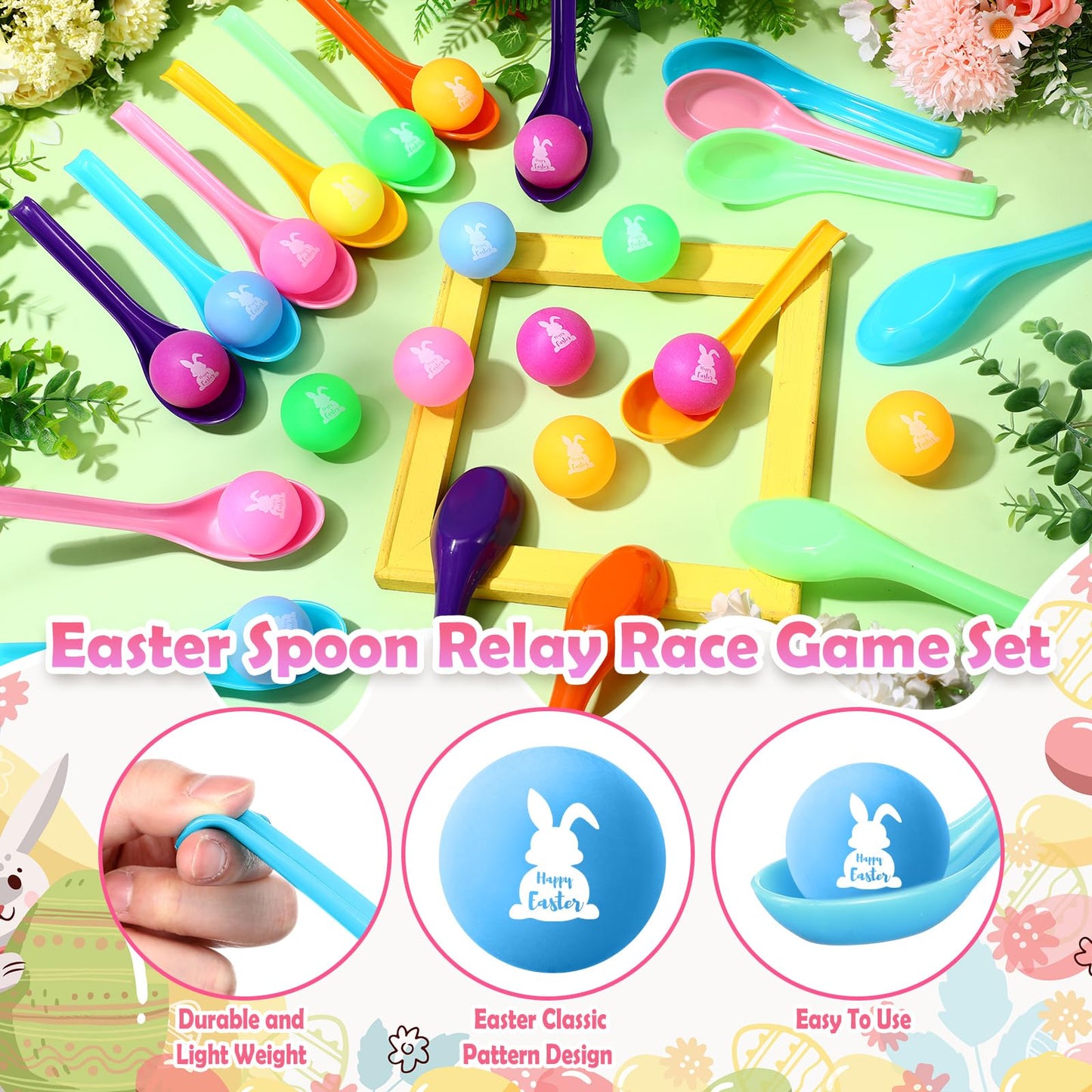 JellyArch 24 Set Easter Egg Spoon Race Game Sets for Kids, Easter Game Spoon Relay Race Toy Set for Family Activity Indoor Outdo