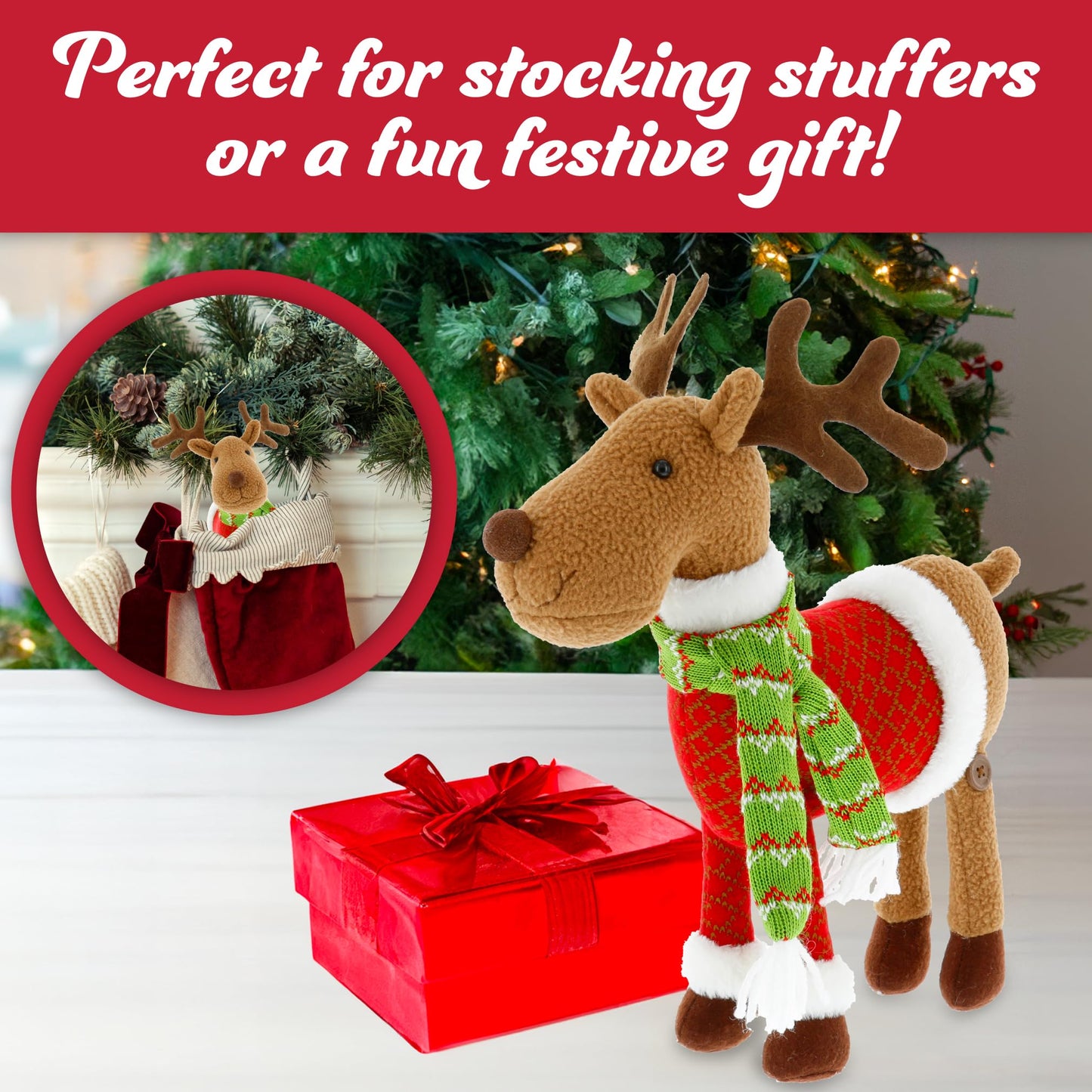 Reindeer Plush 12'' Christmas Pet Stuffed Doll - Cute Pet Deer Rudolph Toy With Coat And Scarf, Animal Decorations, Great Gifts