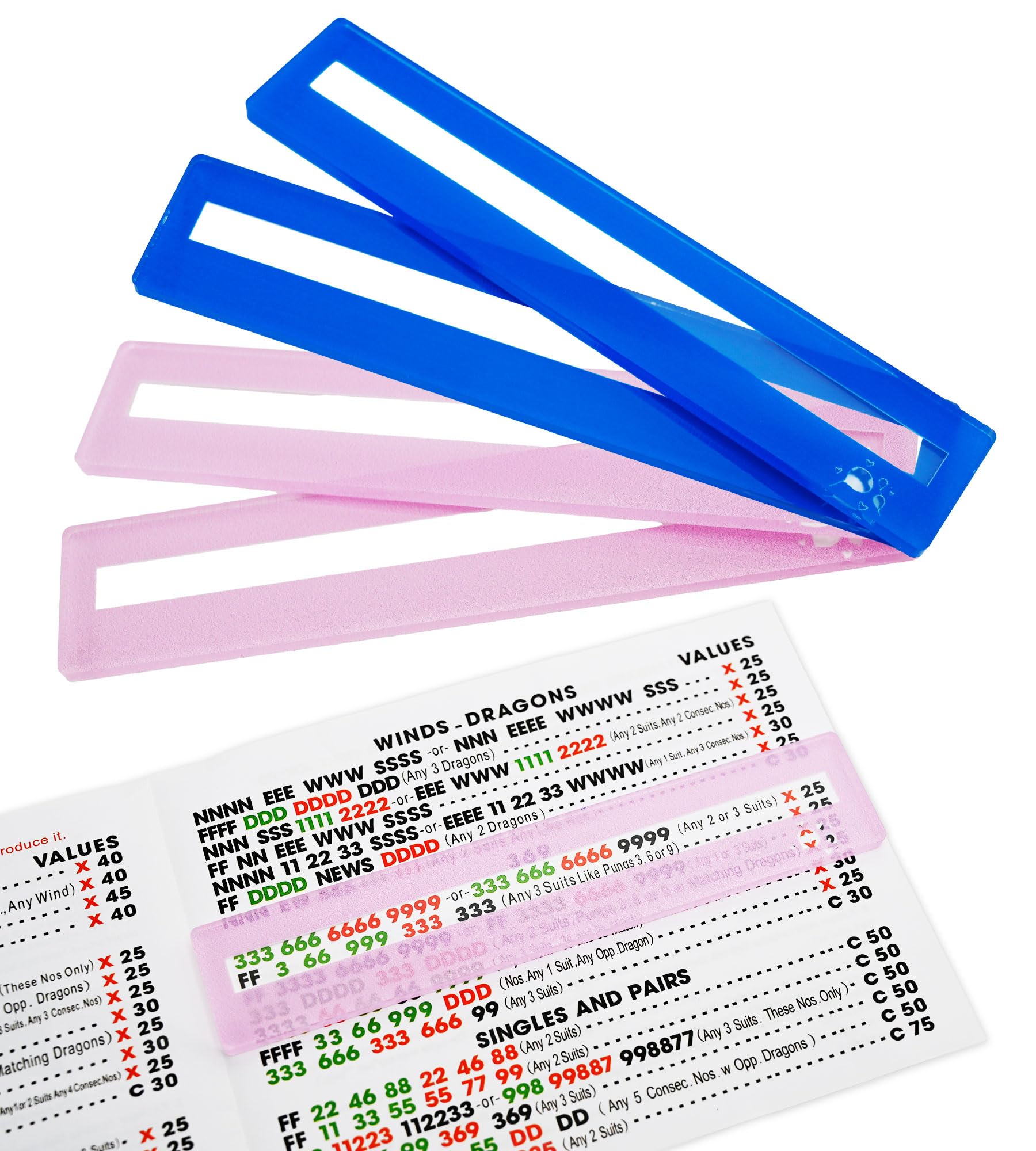 QANIUOS Mahjong Line Finder, Mahjong Rules Reader, Acrylic Card Rules Helper for Mahjong Players Accessories and Gifts (Pink*2+B