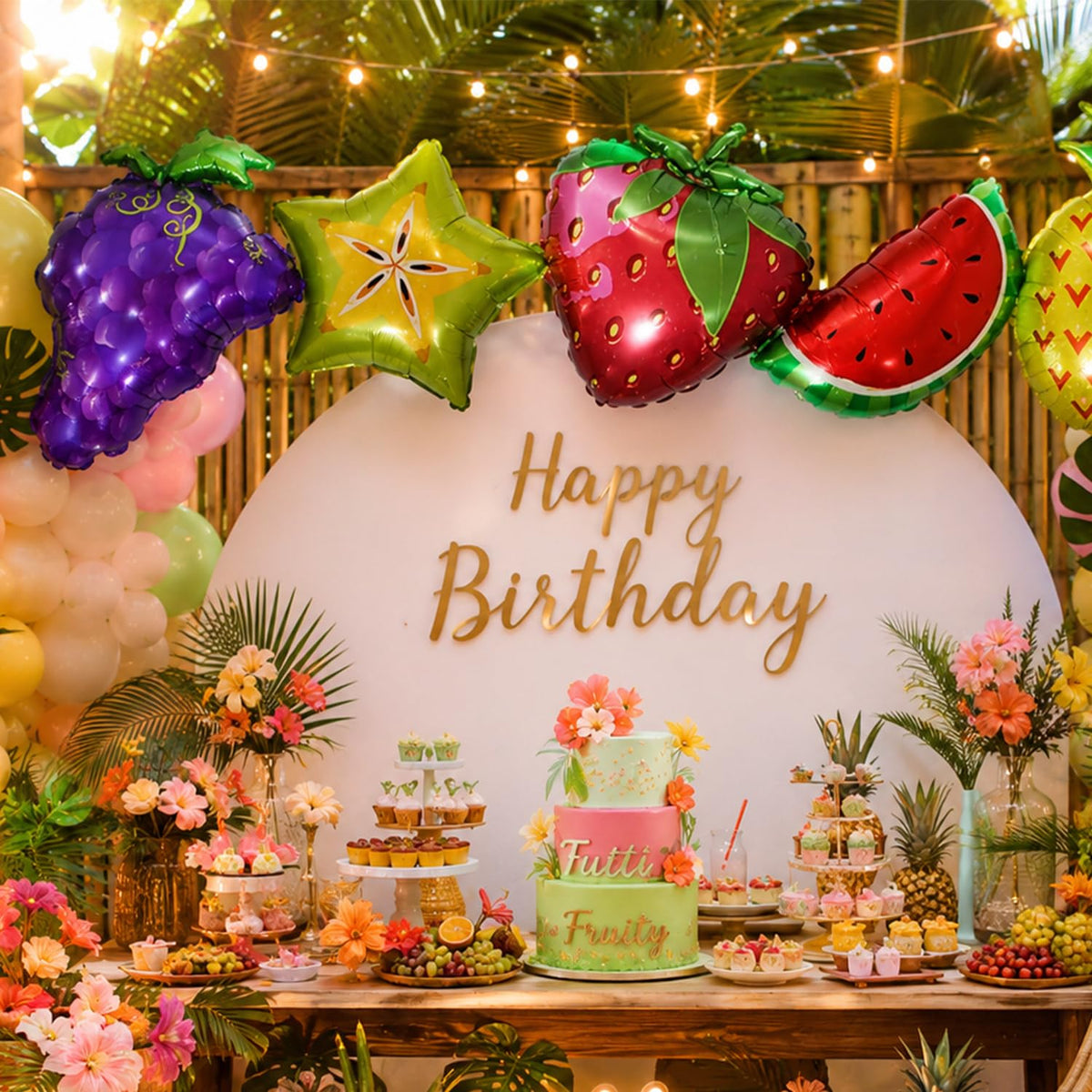 Atpata Funky Cojoined Fruit Theme Foil Balloons for Tutti Fruity/Twotti Fruity Summer Aloha Fruits theme Birthday Party Decorati