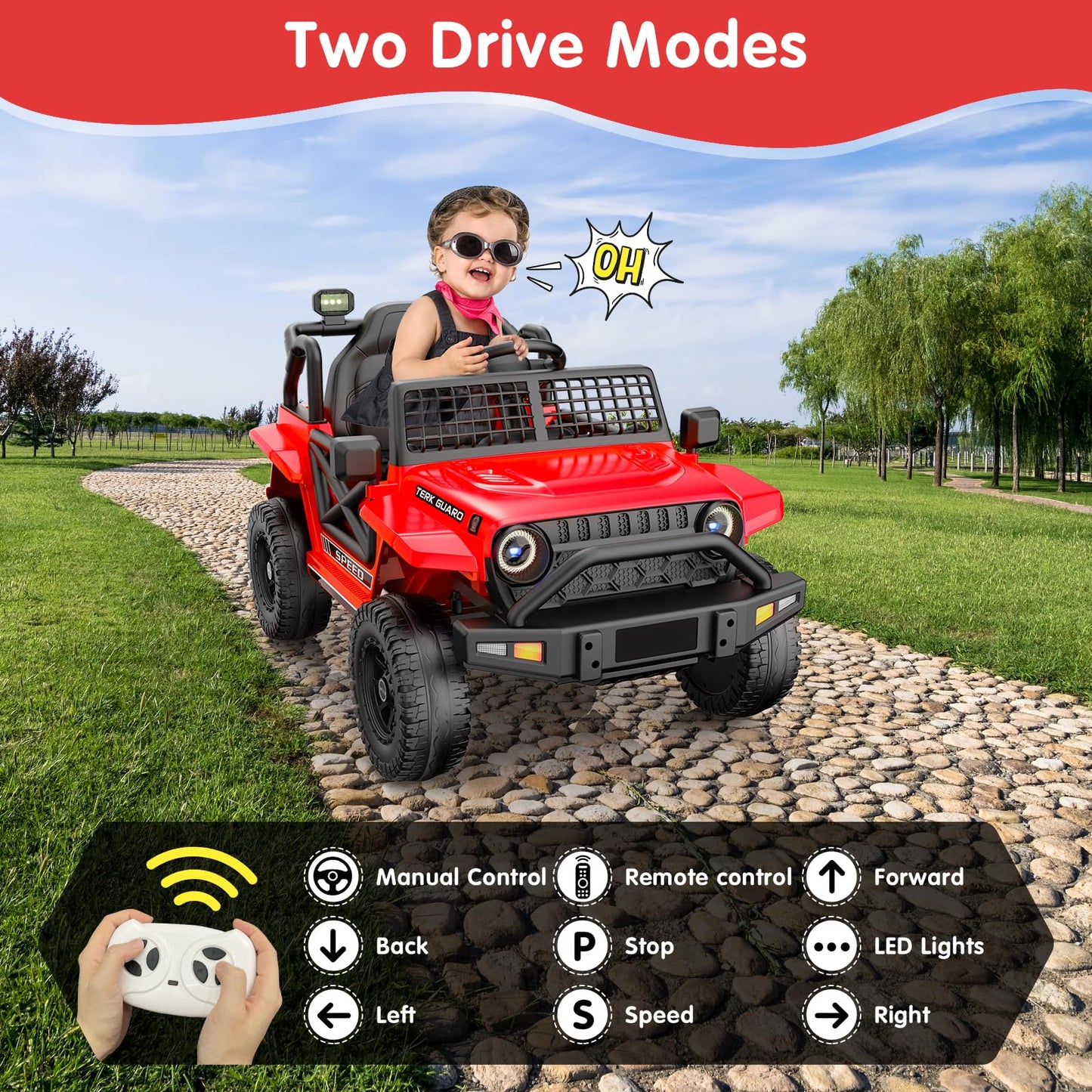 Yuntopkis Ride On Truck,12V7Ah Electric Jeep Car For Toddlers 1-3, Power Wheels With Parent Remote Control For Kids Christmas &