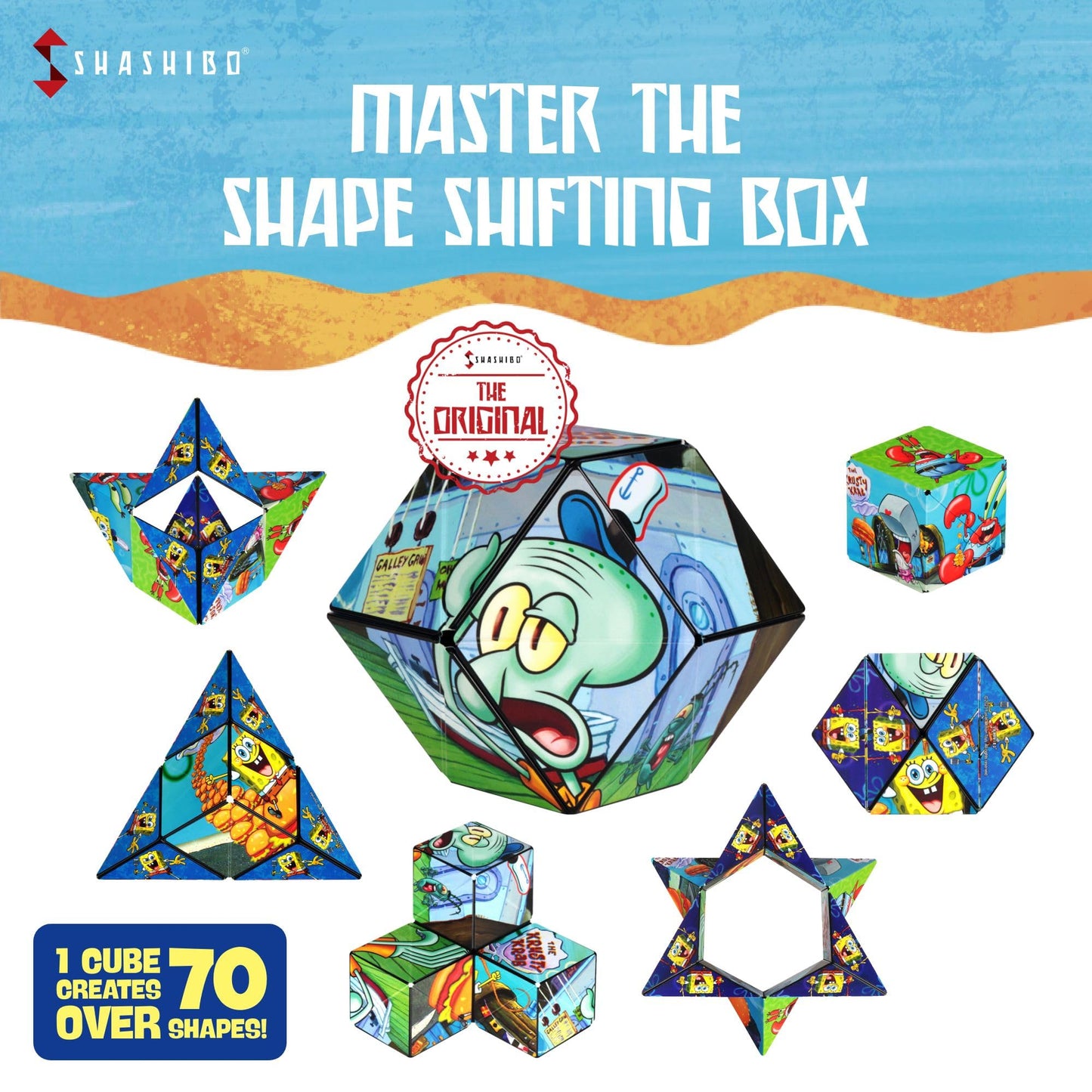 Shashibo Spongebob Shape Shifting Box - Magnetic Puzzle Cube, 36 Rare Earth Magnets, Krusty Krab Color, Transforms Into 70+ Shapes