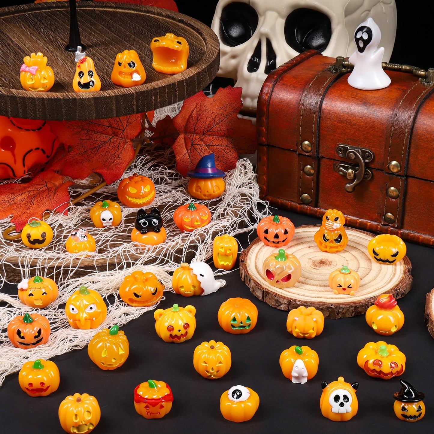 36 Pcs Halloween Mini Resin Pumpkins 36 Style Cute Tiny Resin Figurines To Hide Bulk Miniature Pumpkin Charms For Halloween Part