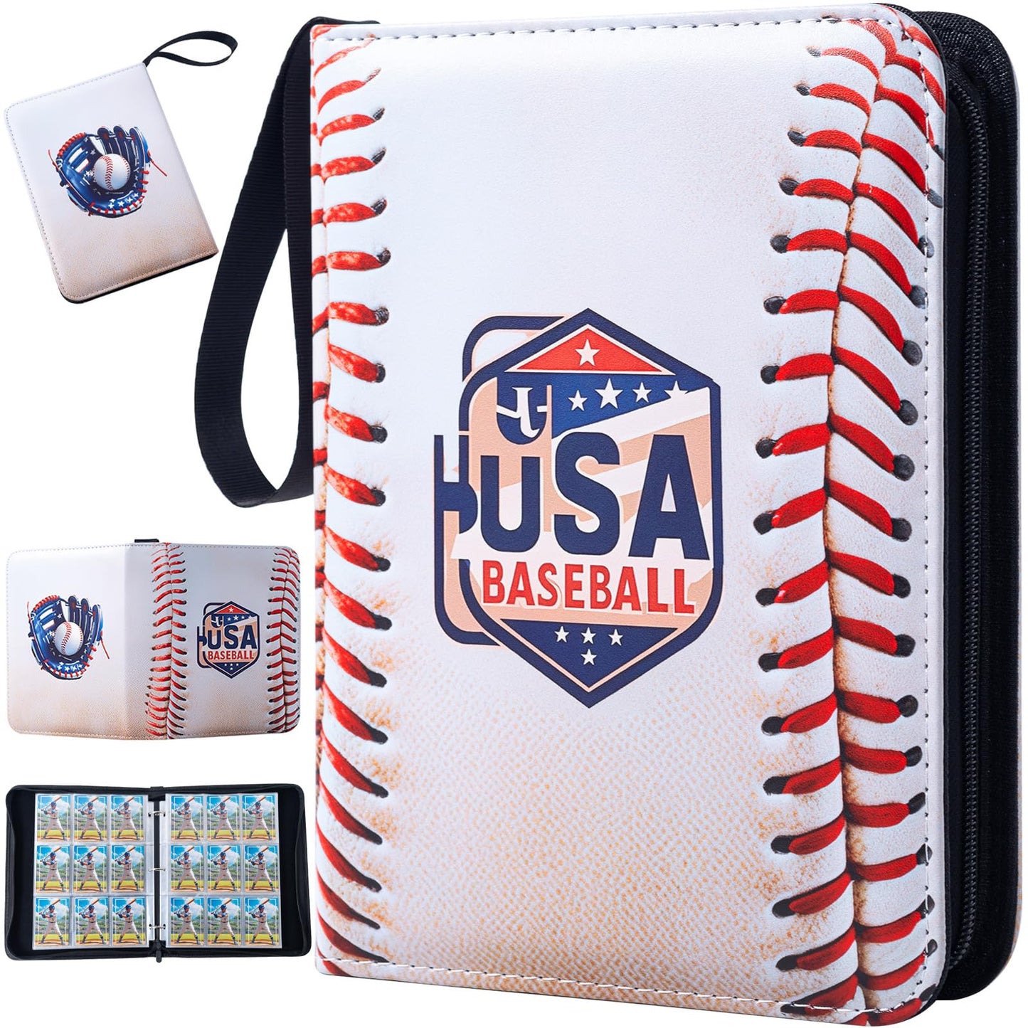 Trugq Baseball Card Binder,9 Pocket Sports Card Binder With 50 Removable Sleeves Can Hold 900 Cards,3-Ring Zipper Baseball Card
