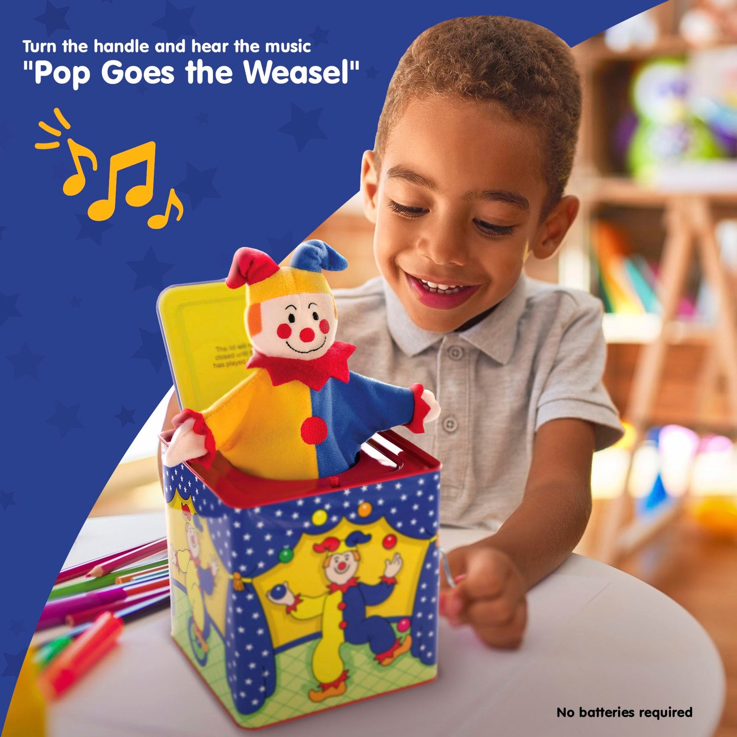 Schylling Jester Jack In The Box - Classic Children'S Musical Toy - Colorful And Durable Tin Box With Silly Jester Plush - Age 18 Months And Up