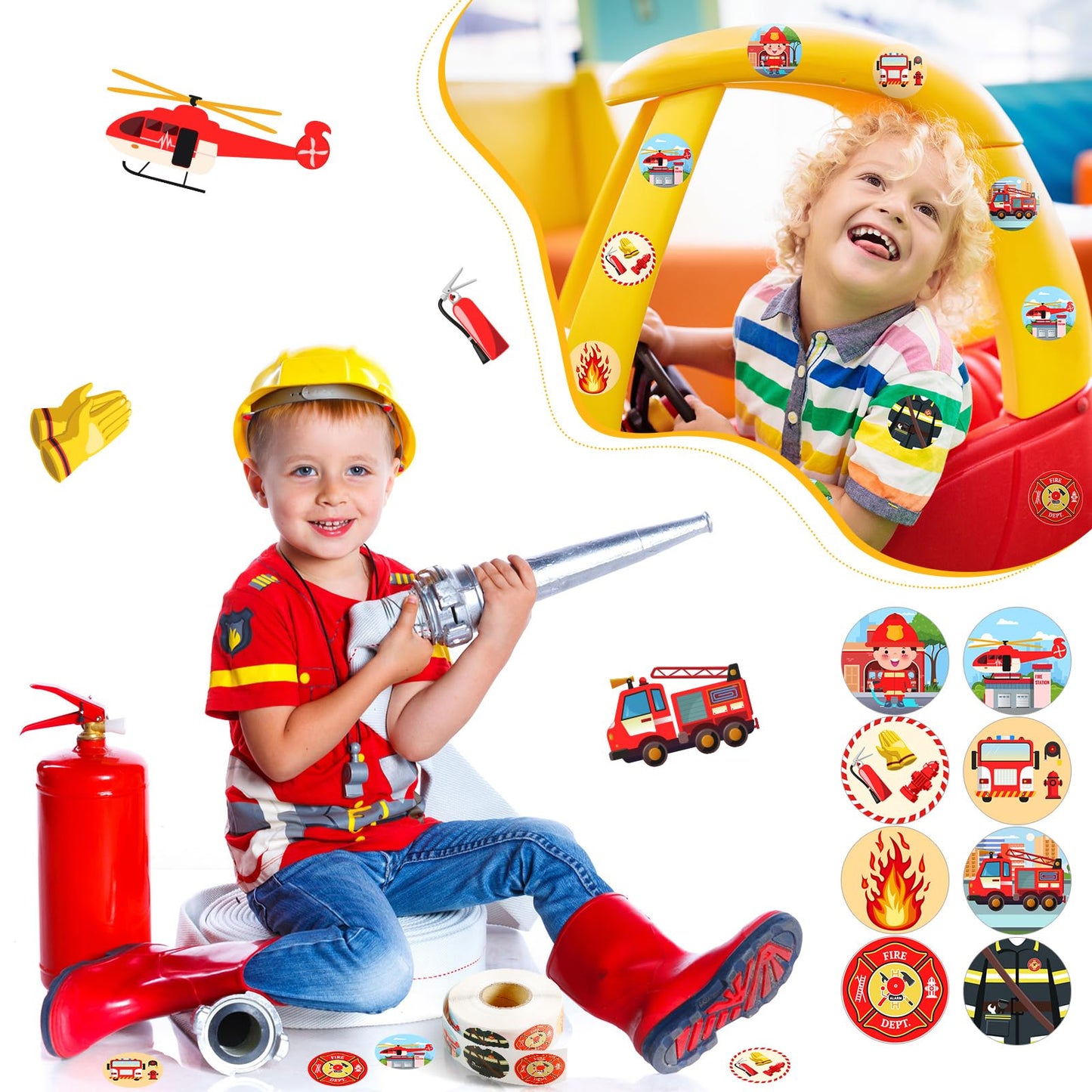 Geyee 1000 Pcs Police Stickers Firefighter Sticker For Kids Police Badge Sticker Fireman Firetruck Stickers Toy Name Tag Roll Se